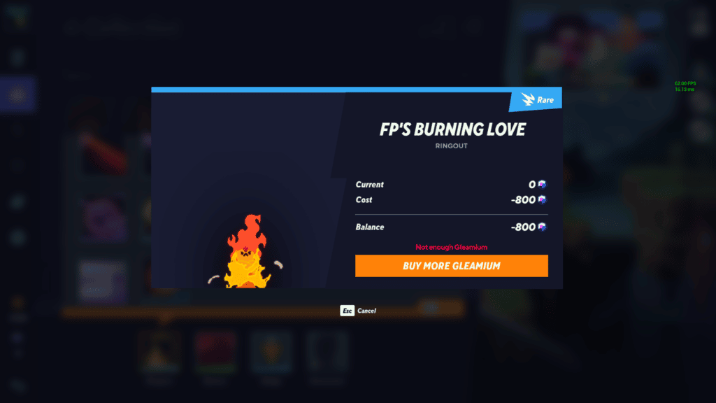 FP's Burning Love Ringout that costs 800 Gleamium