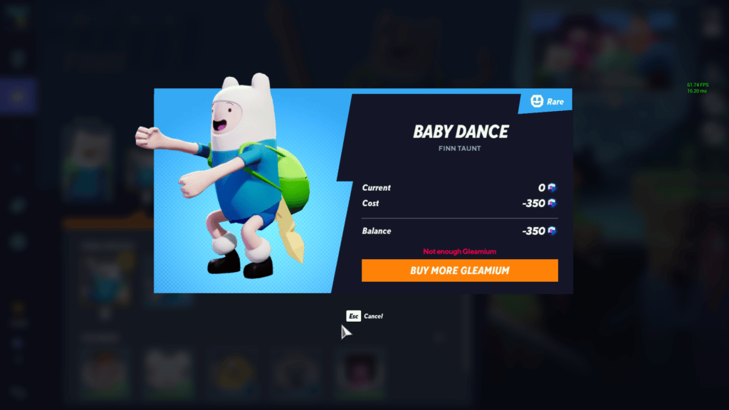 Burla de Fin's Baby Dance que cuesta 350 Gleamium