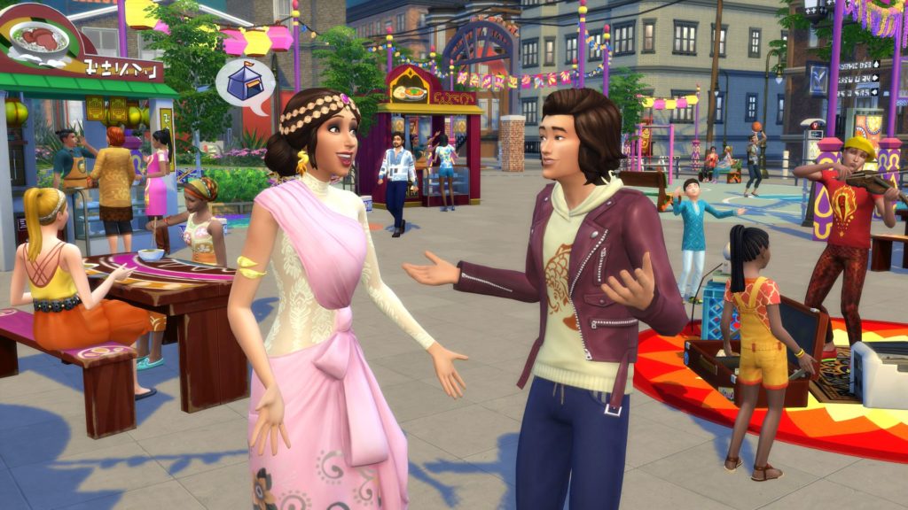 The sims in a city park sharing stories - City Living Gameplay