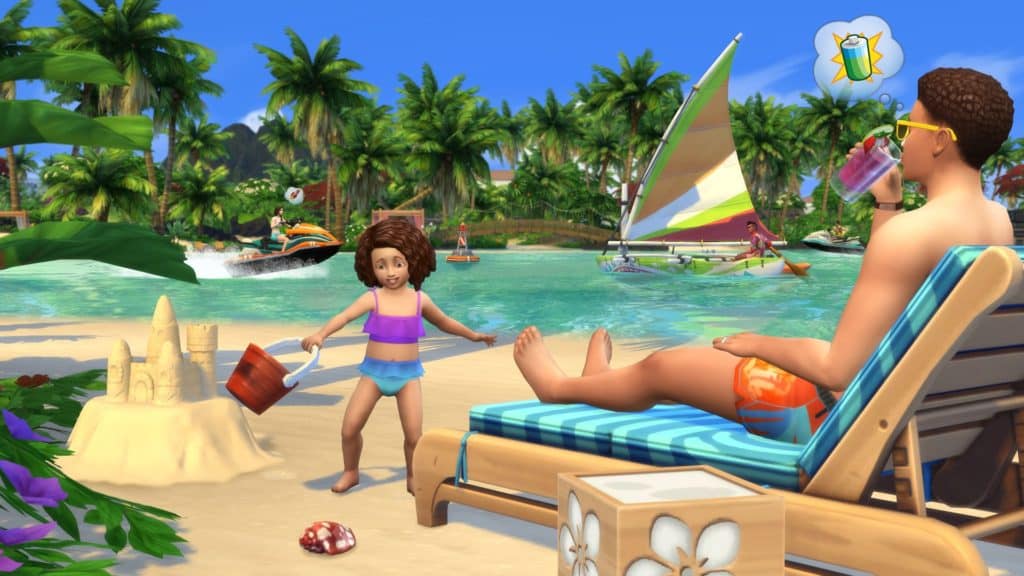 Sims on a beach and sailing - Island Living Gameplay