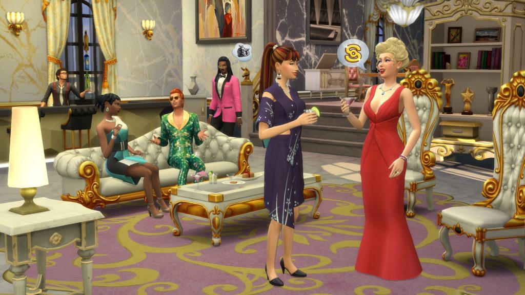 Rich Sims sharing stories in a luxury lounge - Get Famous Gameplay