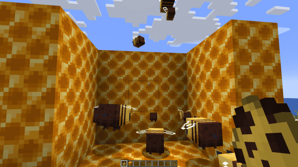 The bees will fly towards honeycomb blocks and "chew" in them.