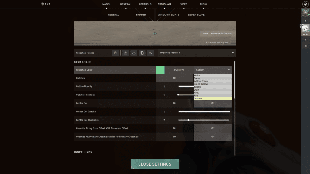 Changing your Valorant Crosshair