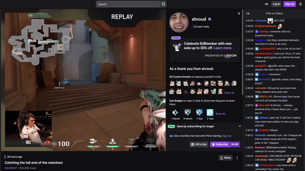 Twitch vs. YouTube streaming Subscribing to Shroud