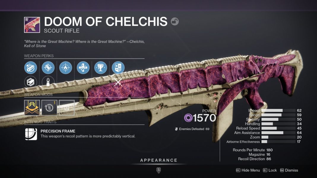 Destiny 2 Doom of Chelchis god roll.