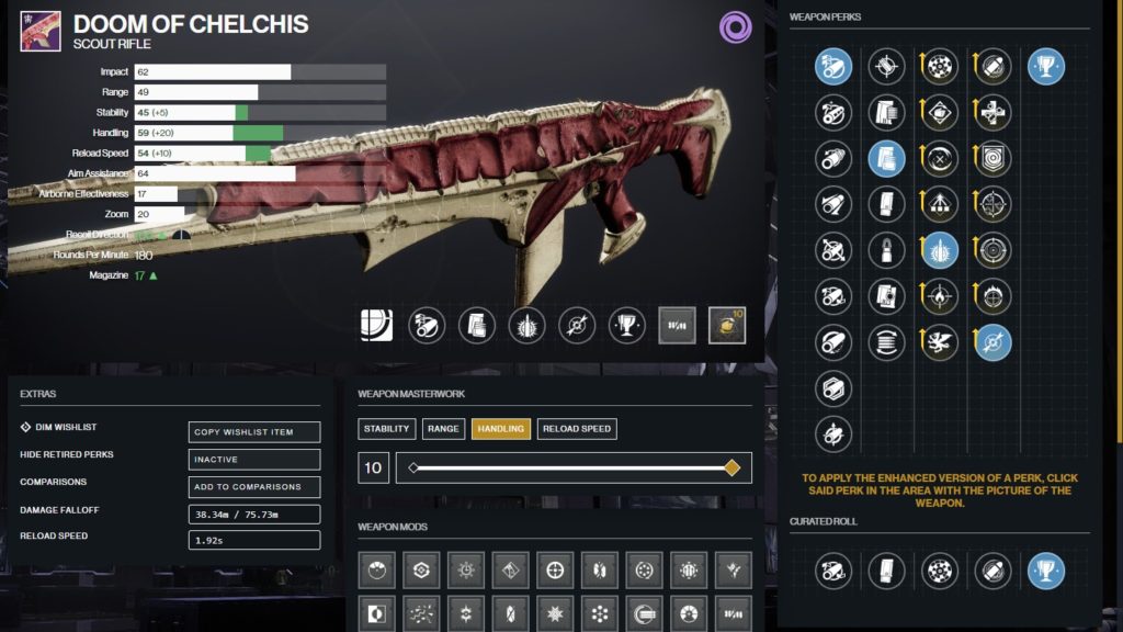 Destiny 2 Doom of Chelchis god roll - PvE.