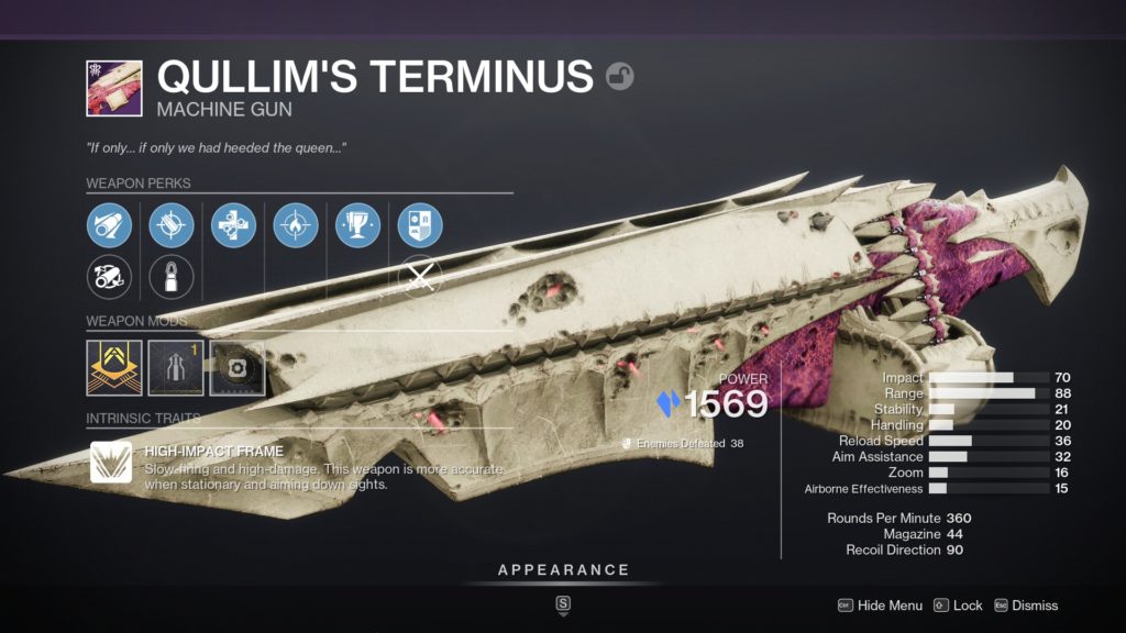 Destiny 2 Qullim's Terminus god roll.