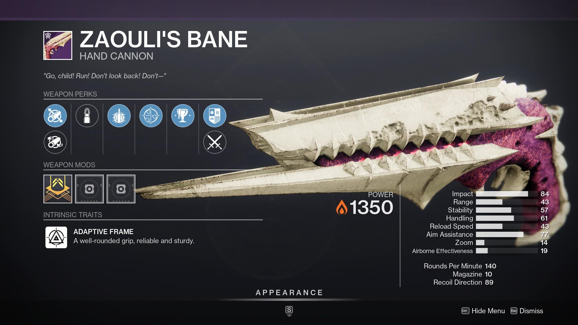 Destiny 2 Zaouli's Bane God Roll