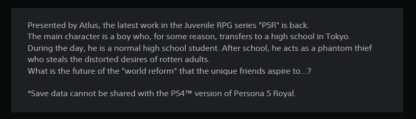 Persona 5 Royal PS5 save state 