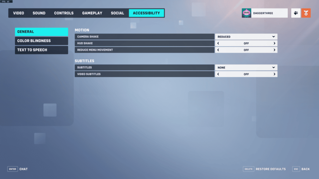 The different Accessibility settings in Overwatch 2