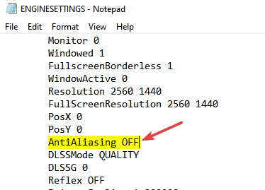 AntiAliasing option set to OFF in the ENGINESETTINGS file