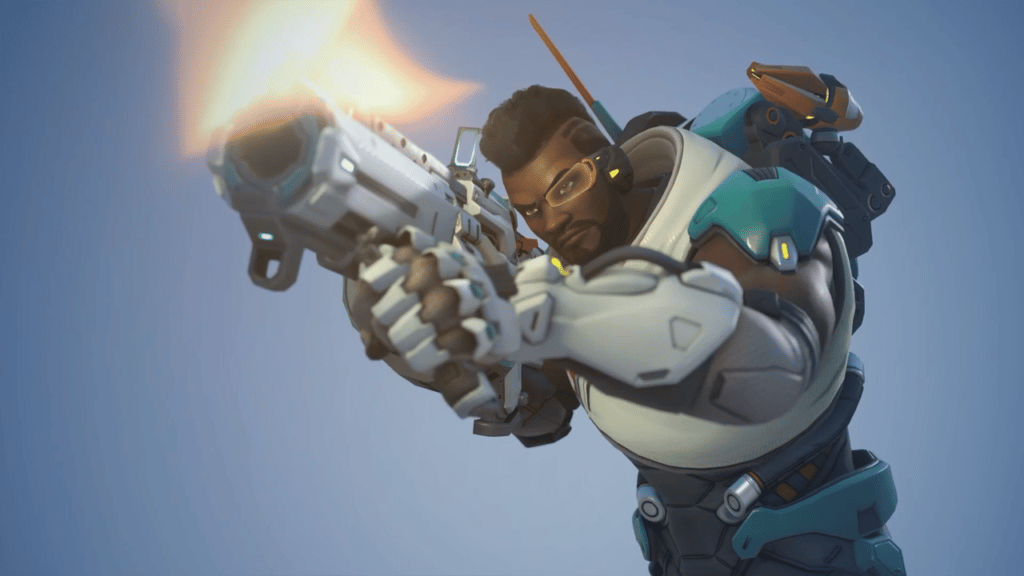 Baptiste using his Biotic Launcher Overwatch 2