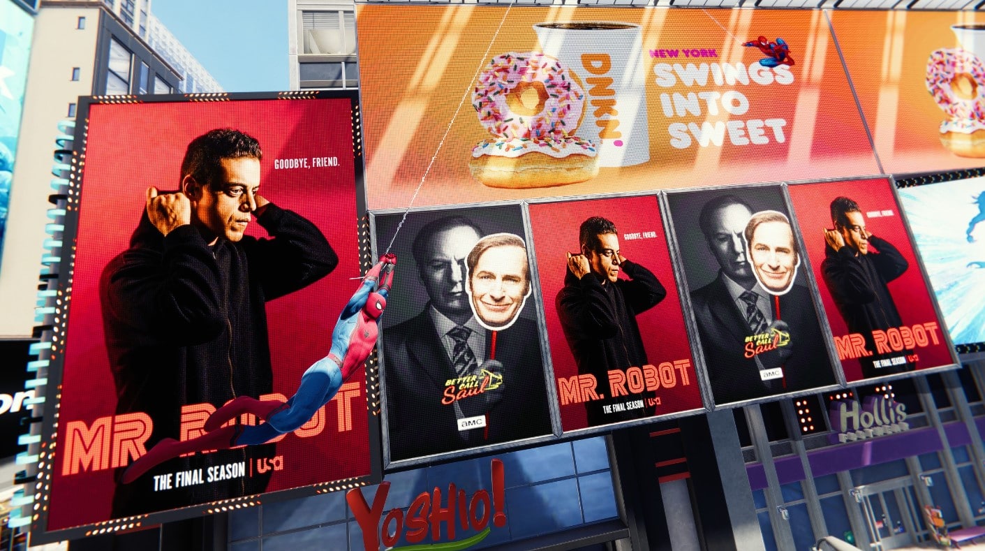 Posters of Mr Robot and Better Call Saul in Spiderman PC