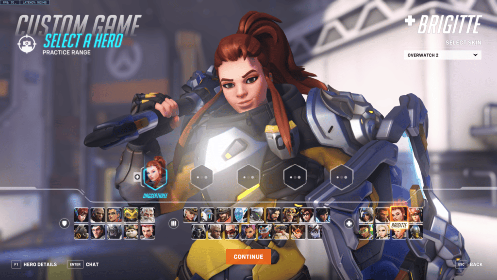 Choosing Brigitte in the practice range