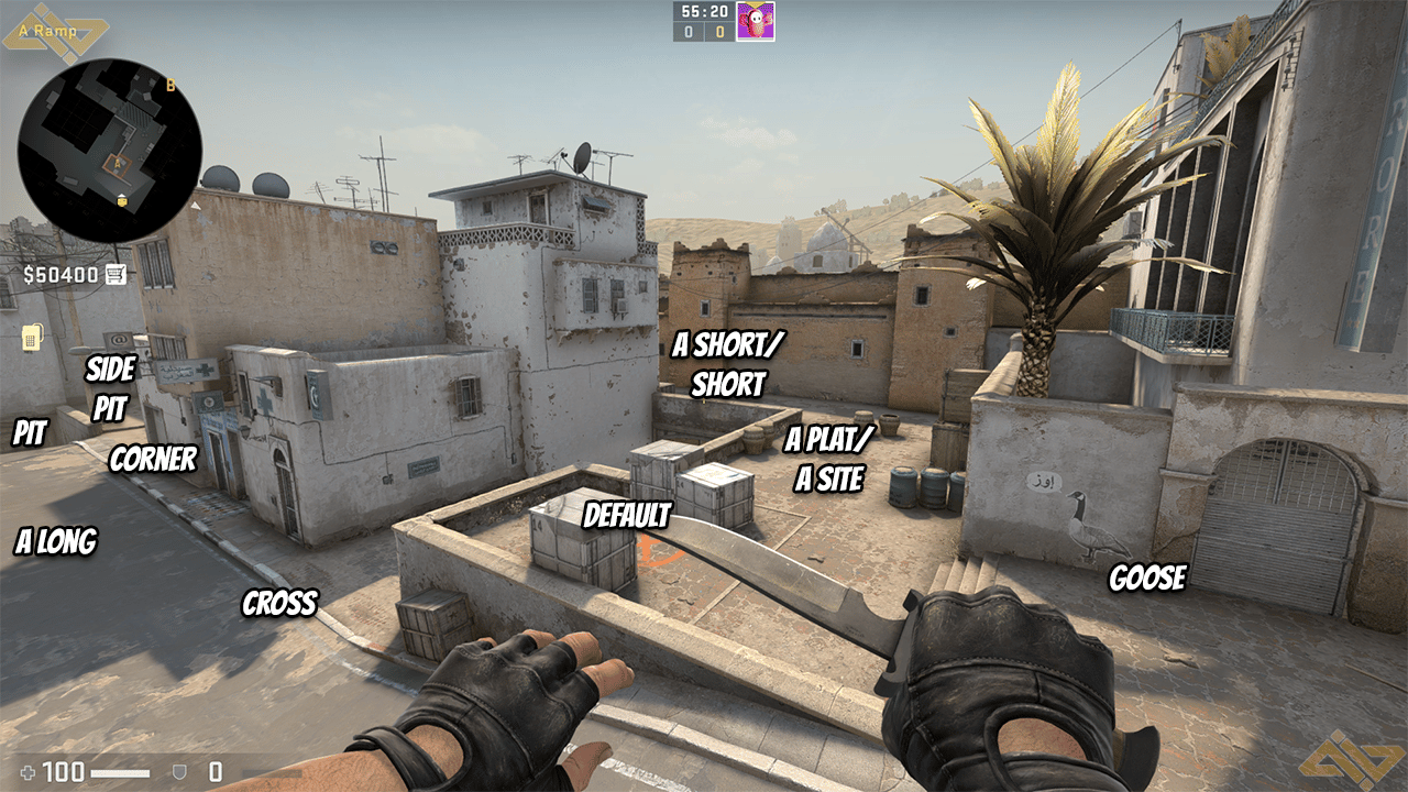 CSGO Dust 2 callouts on A site from ramps