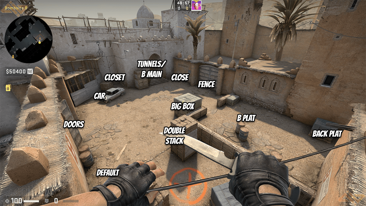 CSGO Dust 2 callouts on B site from window POV