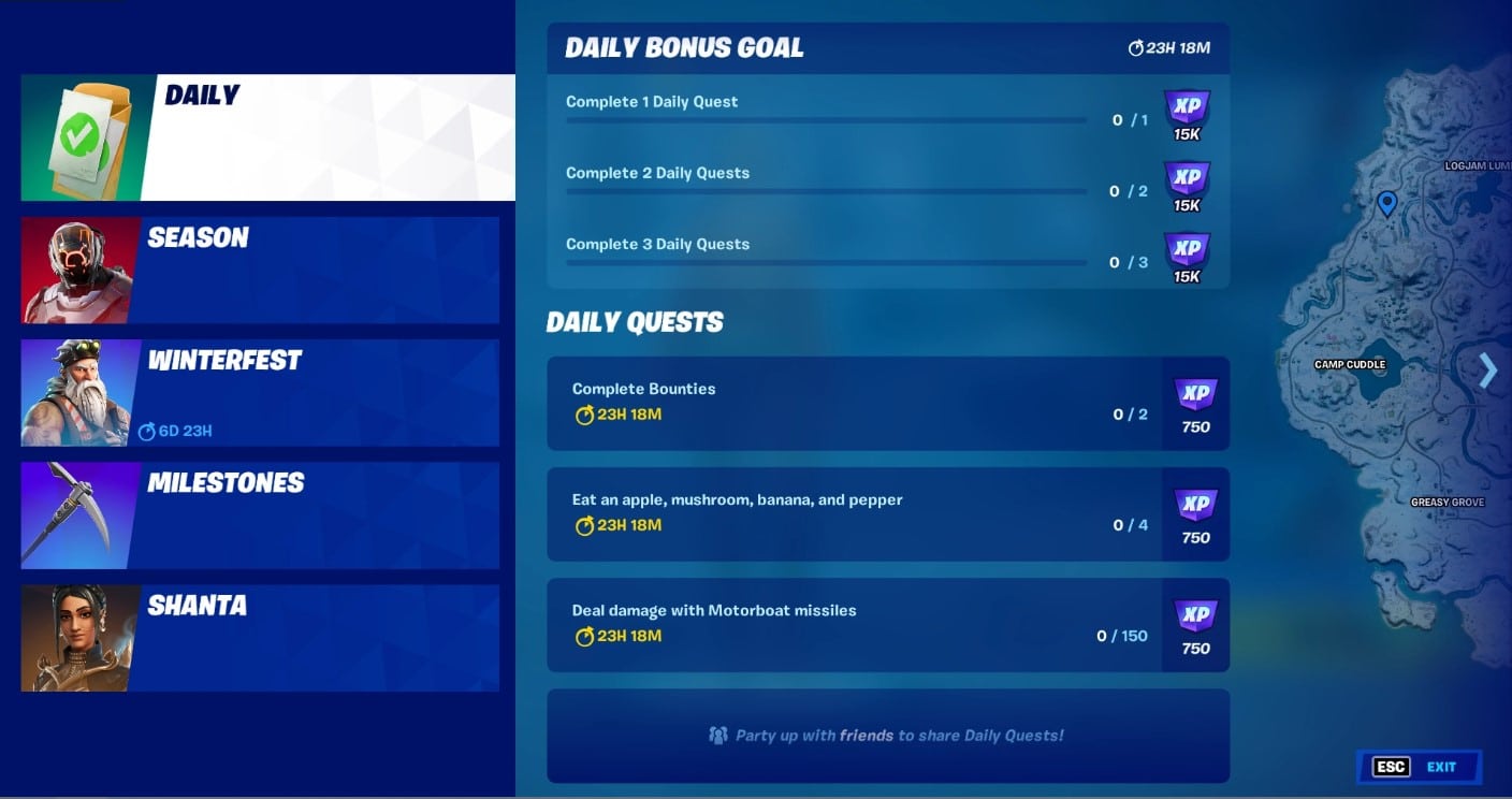 Daily Quests reset every day in Fortnite