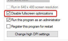 Disable fullscreen optimizations has to be checked