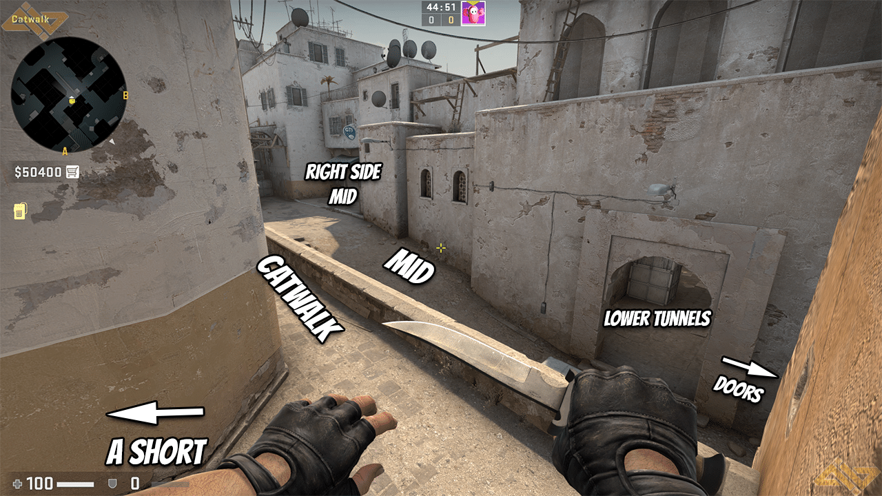 Dust 2 callouts in mid from A short POV
