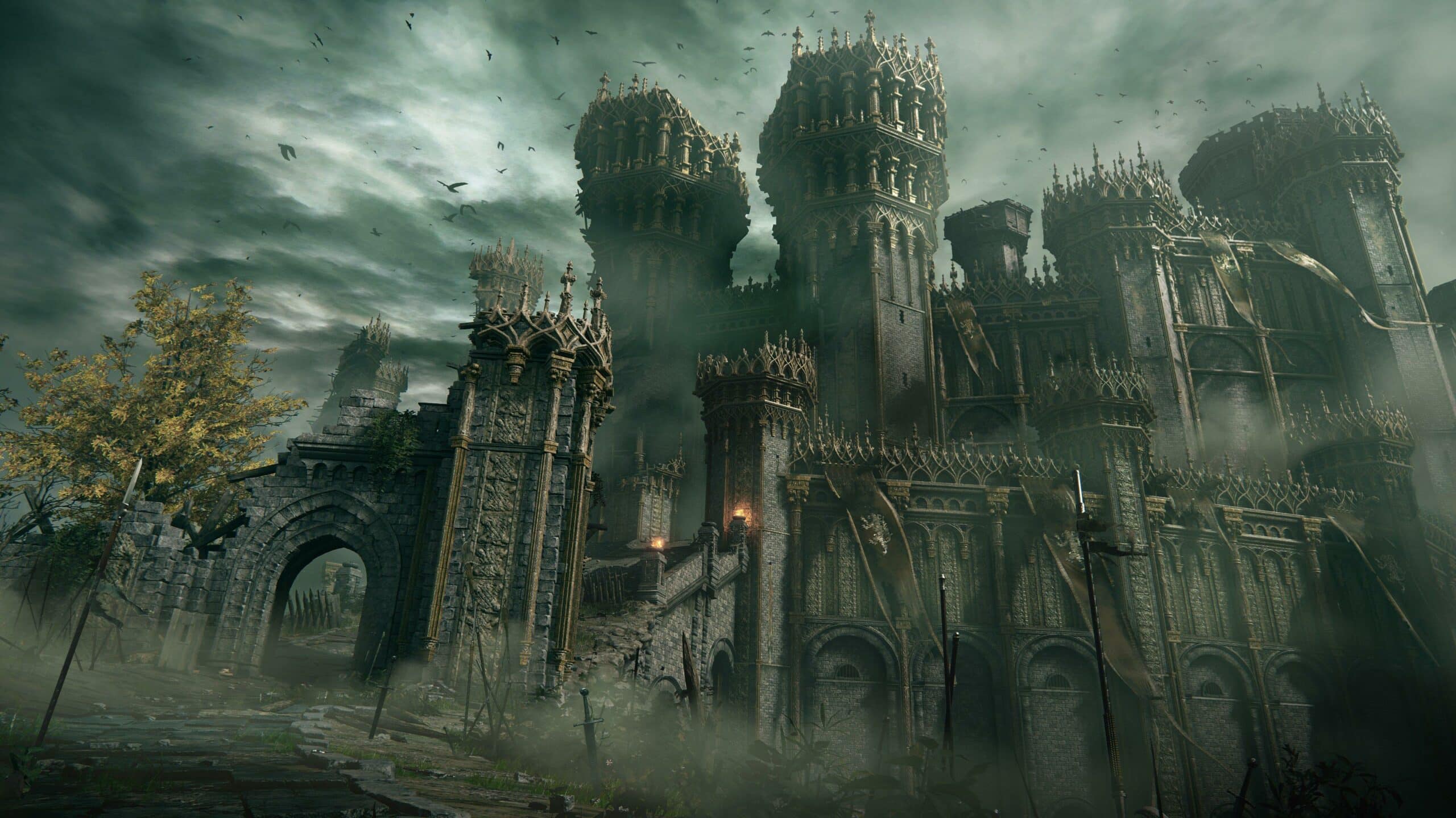 The massive Stormveil Castle which is the first dungeon of the game. 