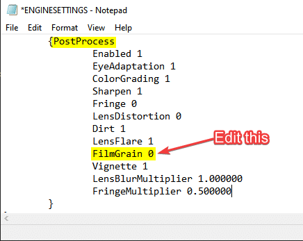 Film Grain option in the ENGINESETTINGS file