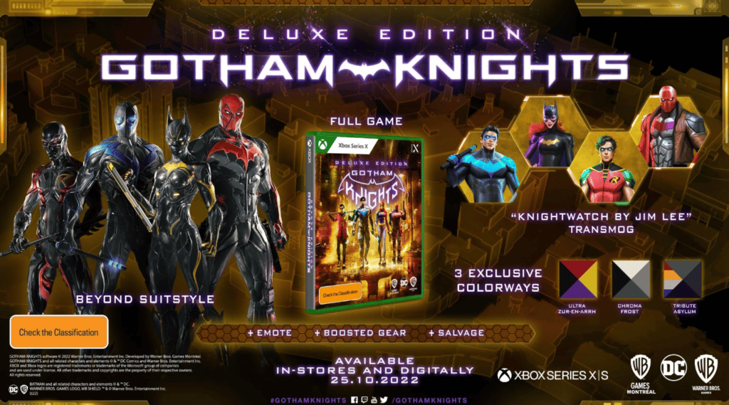 La imagen muestra el contenido de la edición de lujo de Gotham Knights