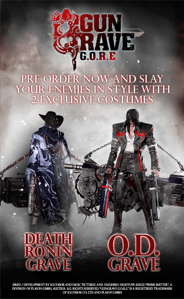Death Ronin Grave and O.D. Grave Costumes are the Gungrave GORE Pre-Order Bonus Content
