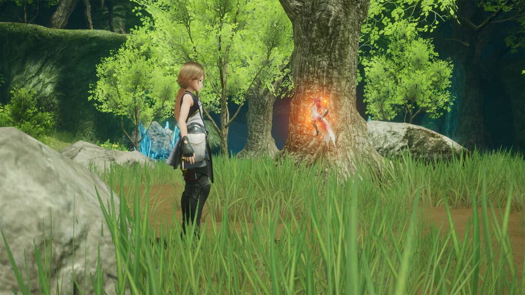 Harvestella Screenshot showcasing characters, and the game's terrain and vegetation