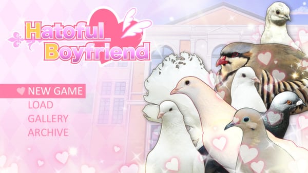 Main menu screen from Hatoful Boyfriend, a classic of dating sim games