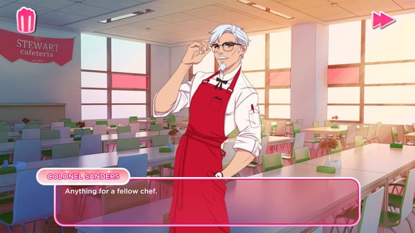 Conversation screen with the main love interest in a fun dating sim