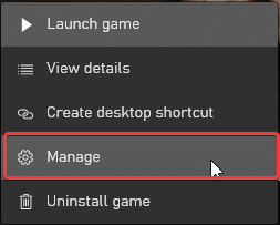 Manage button in Xbox App