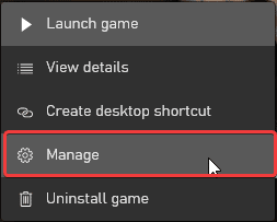Manage button in Game Pass