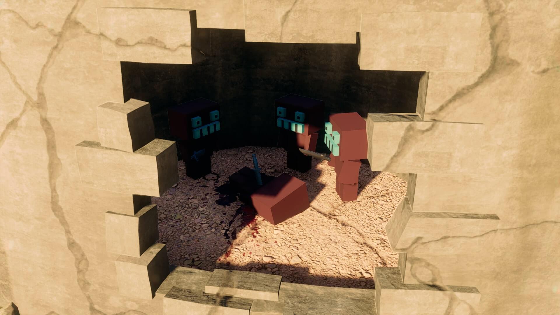 A breakable wall that is a reference to Minecraft