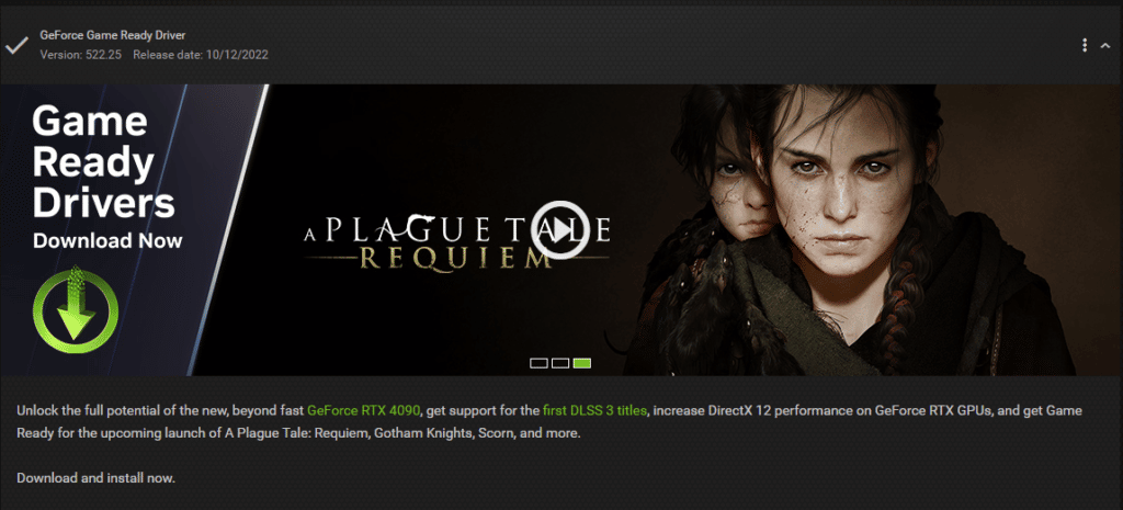 Driver updates for A Plague Tale: Requiem in GeForce Experience