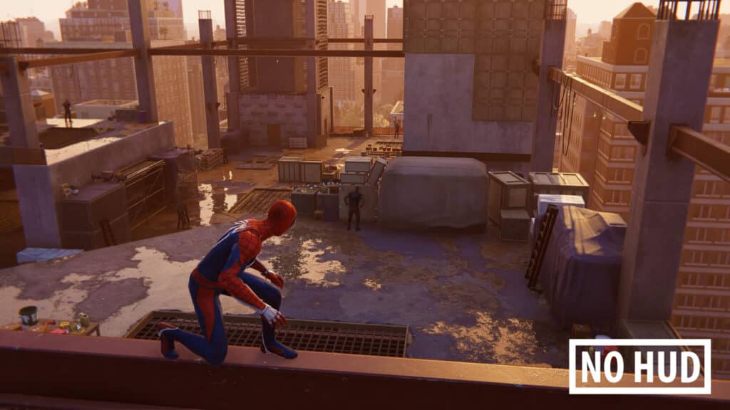 Spiderman roaming around a crime scene without a HUD to make things interesting
