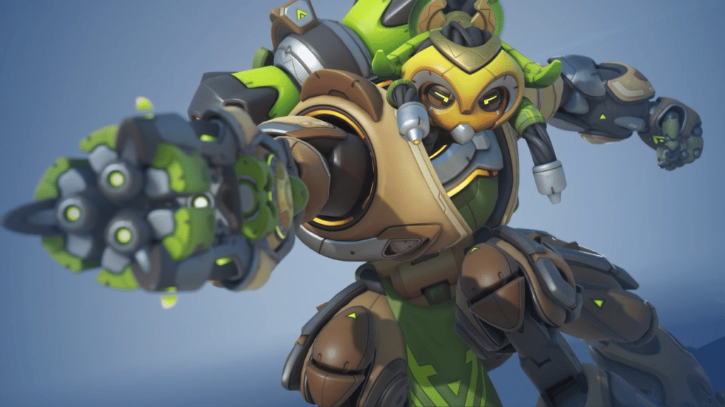 Orisa aiming her Augmented Fusion Driver