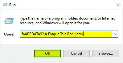 Ubicación de configuración de Plague Tale Requiem en Windows Run