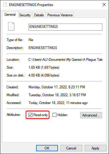 ENGINESETTINGS Properties