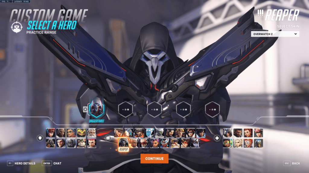 Choosing Reaper as an Overwatch 2 Hero for beginners in the practice range