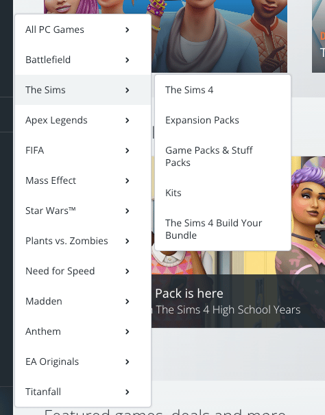 Select the expansion packs subcategory.
