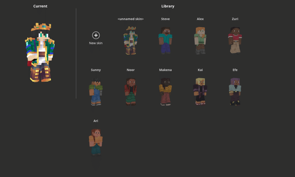 Minecraft launcher showing new default Minecraft skins