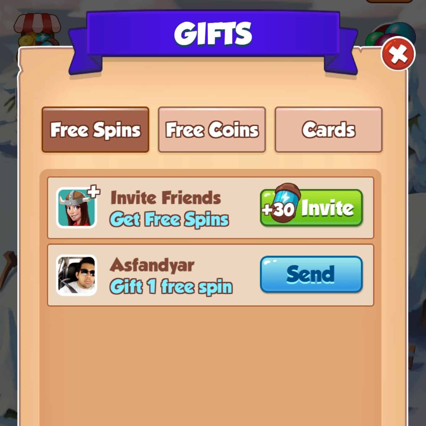 Sending gifts is a good way to gain free spins