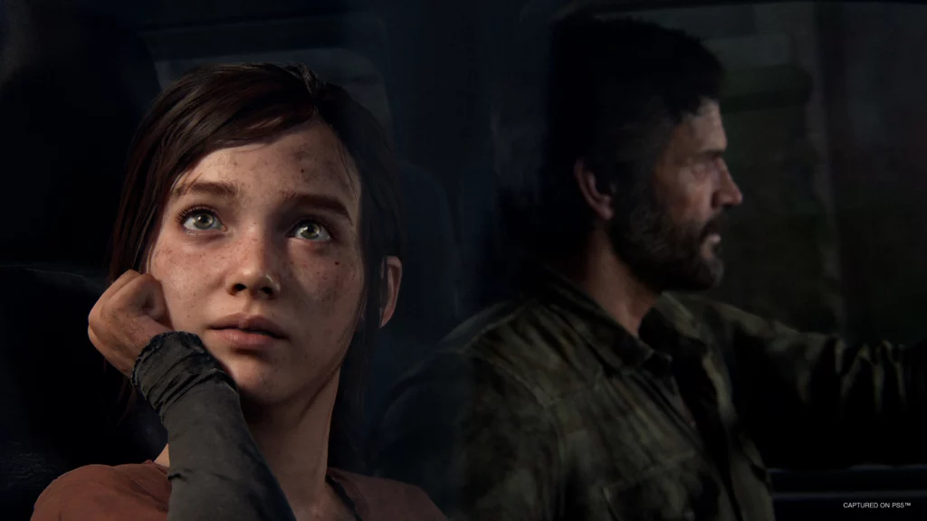 Ellie looks out the window while Joel drives