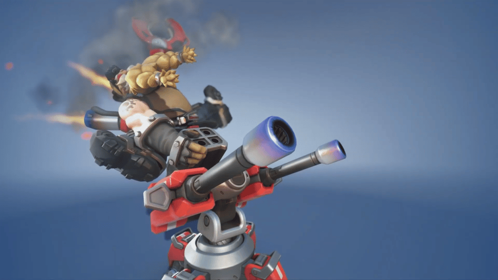 Torbjorn riding on top of his turret in Overwatch 2