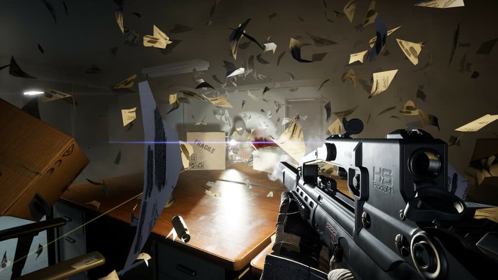 Trepang2 Gameplay Screenshot featuring a gunfight with tons of destructive effects
