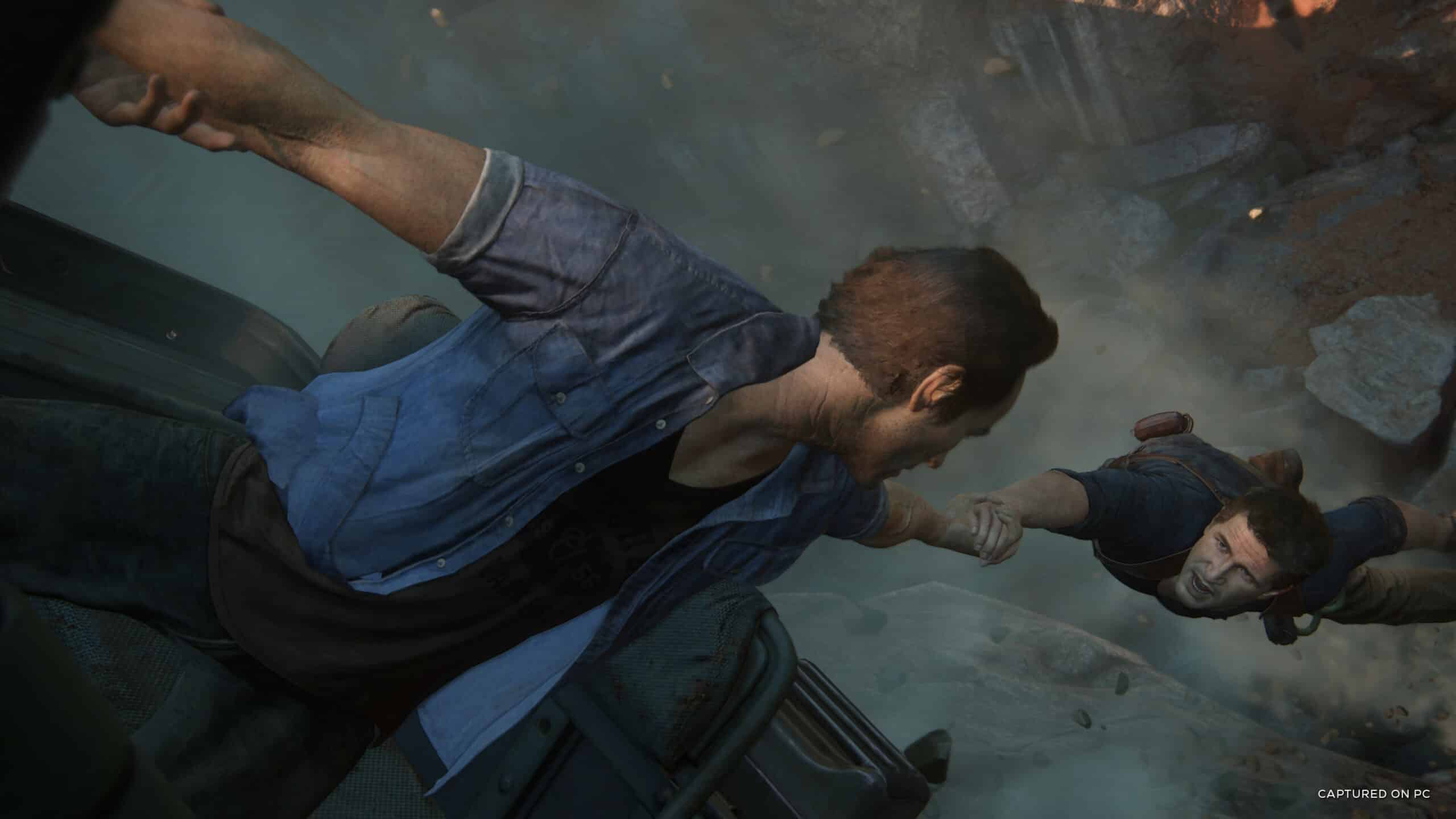 Uncharted Legacy of Thieves Screenshot featuring Sam and Nathan Drake from Uncharted 4