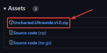 El parche en formato zip en Github.  Haga clic en Uncharted.Ultrawide.v1.0.zip