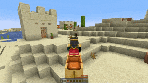 a gif showing a Minecraft player attacking a husk on a camel.