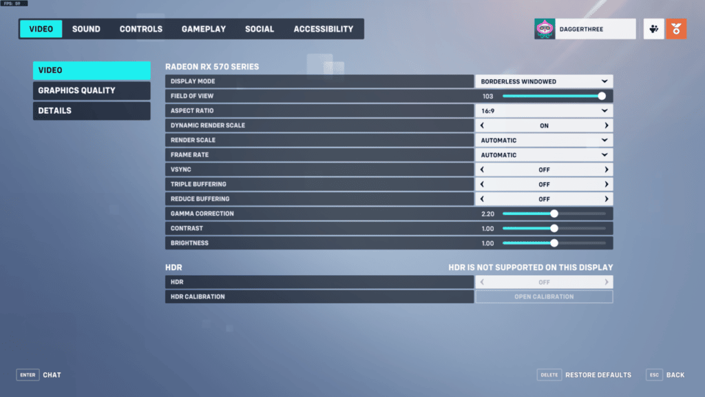 A photo of the Video settings in Overwatch 2