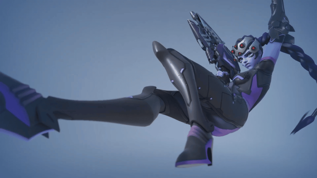 Widowmaker swinging from her Grapplling Hook in Overwatch 2